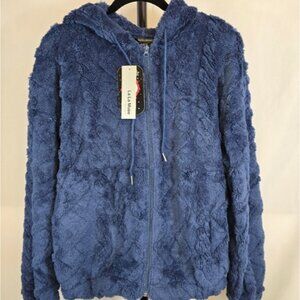 Navy Soft Furry Hoodie Jacket
